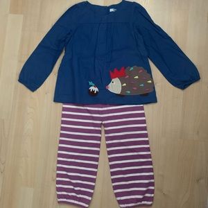 Baby Boden Hedgehog Appliqué Top Pants Set 2-3 New